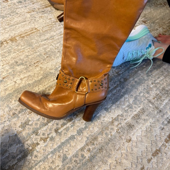 ANTONIO MELANI Tan Leather Studded Knee Boots - Picture 5 of 7